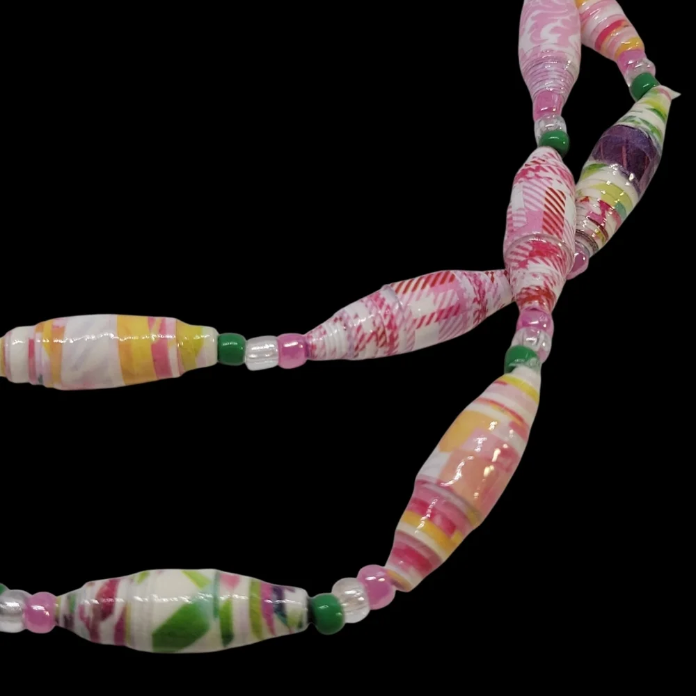 Multi- Colored Paper Bead Necklace - Picture 3 of 3